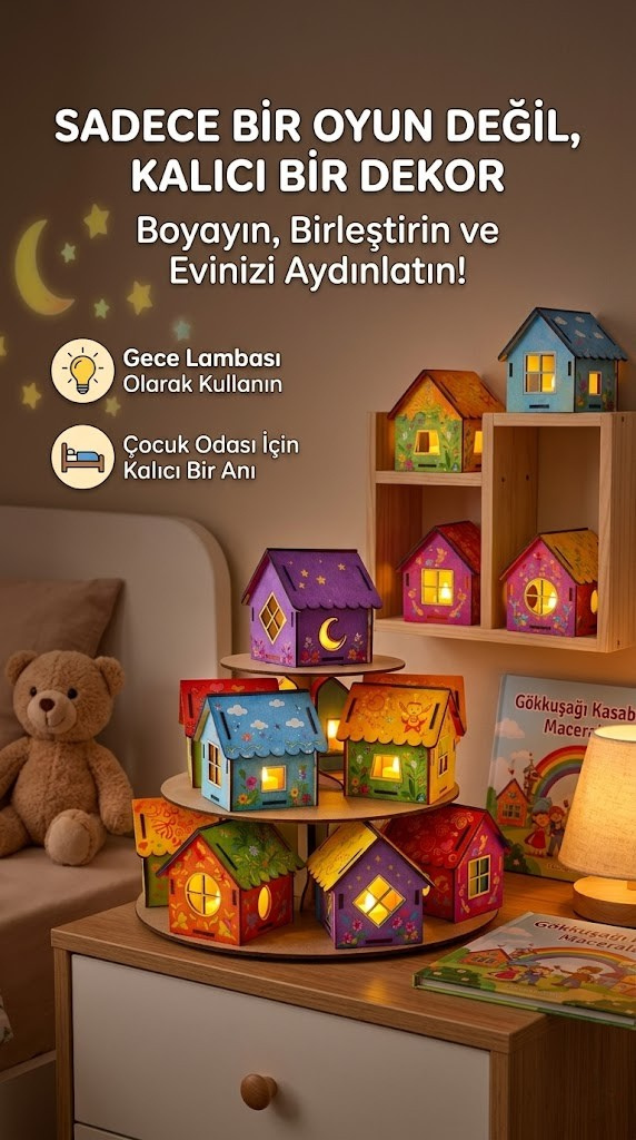 Koreamind - Boyanabilir Mini Ahşap Ev Seti – Eğitici Etkinlik ve Dekor Oyunu