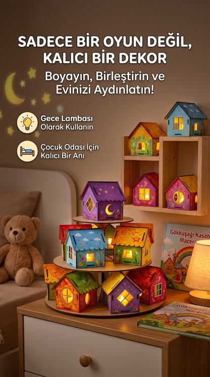 Koreamind - Boyanabilir Mini Ahşap Ev Seti – Eğitici Etkinlik ve Dekor Oyunu