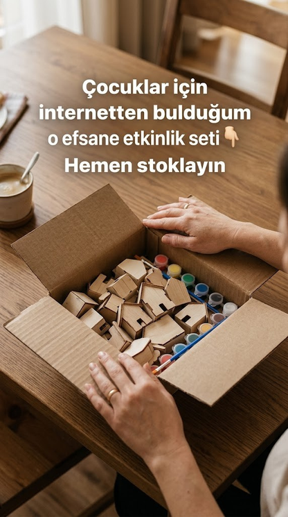 Koreamind - Boyanabilir Mini Ahşap Ev Seti – Eğitici Etkinlik ve Dekor Oyunu