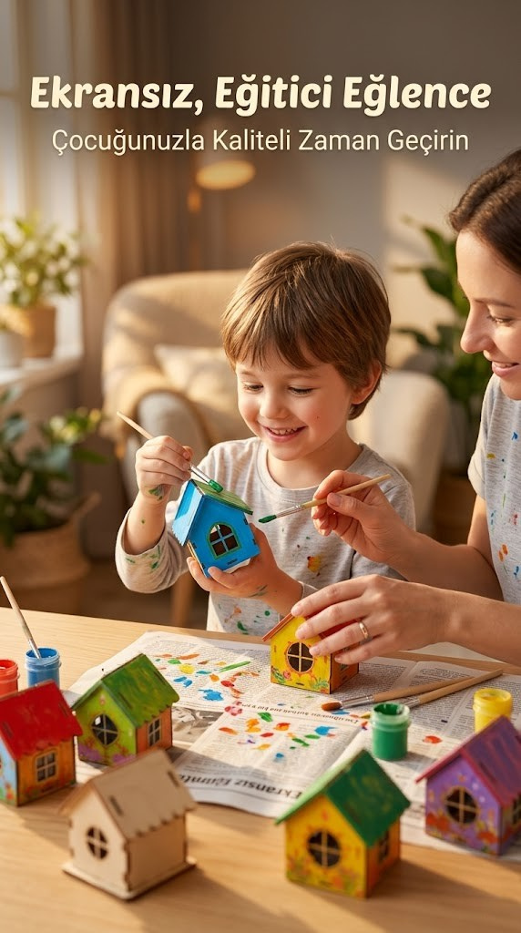 Koreamind - Boyanabilir Mini Ahşap Ev Seti – Eğitici Etkinlik ve Dekor Oyunu