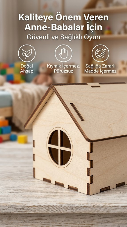 Koreamind - Boyanabilir Mini Ahşap Ev Seti – Eğitici Etkinlik ve Dekor Oyunu