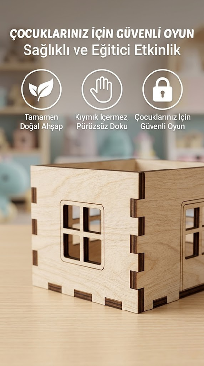 Koreamind - Boyanabilir Mini Ahşap Ev Seti – Eğitici Etkinlik ve Dekor Oyunu