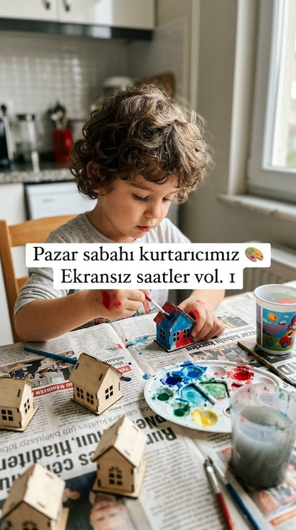 Koreamind - Boyanabilir Mini Ahşap Ev Seti – Eğitici Etkinlik ve Dekor Oyunu